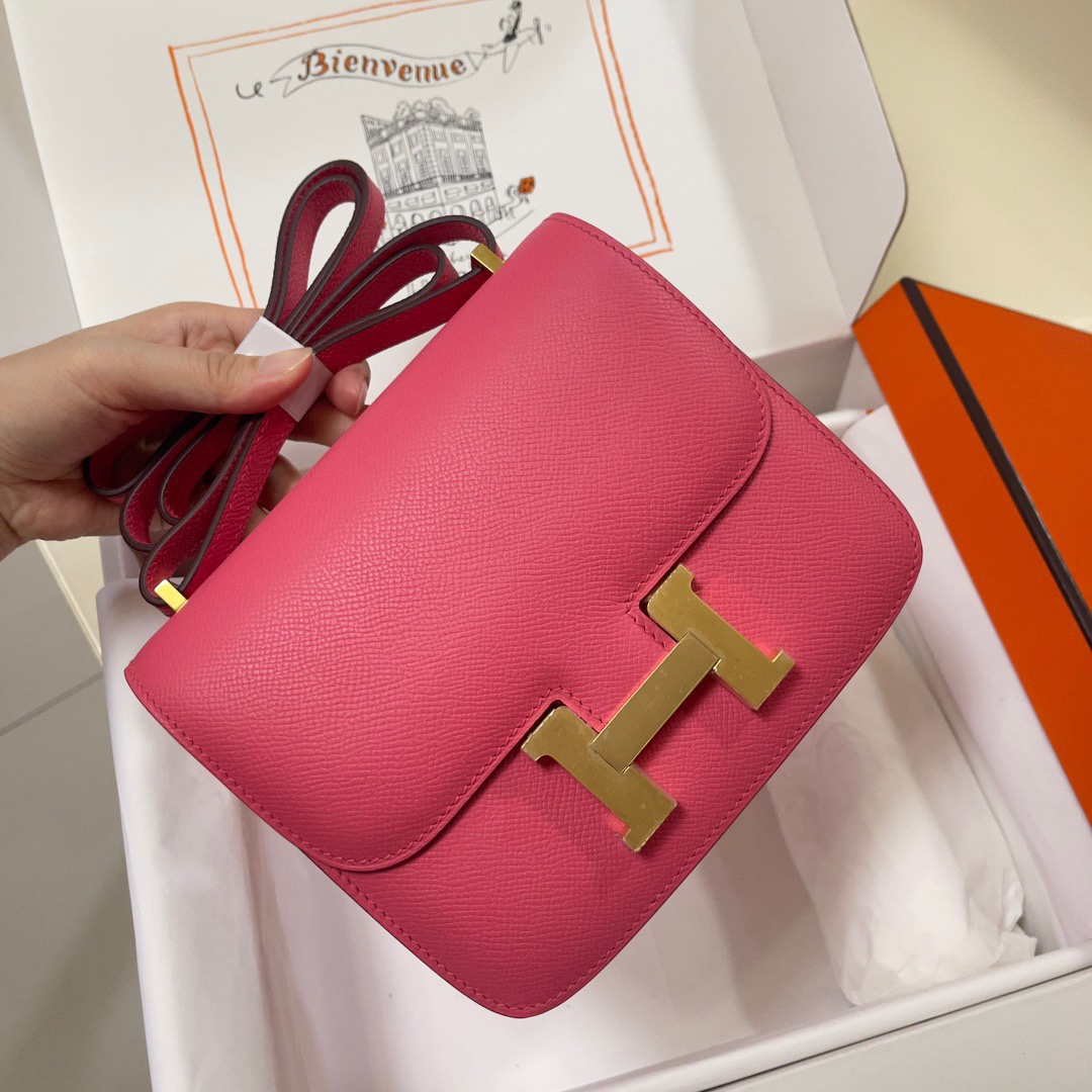 Hermes Constance 18 Mini Shoulder Bag In Rose Pink Epsom Leather